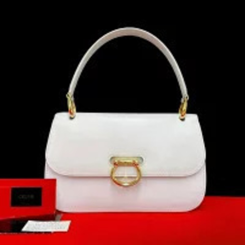 Celine Gancini Leather Handbag Tote Bag White